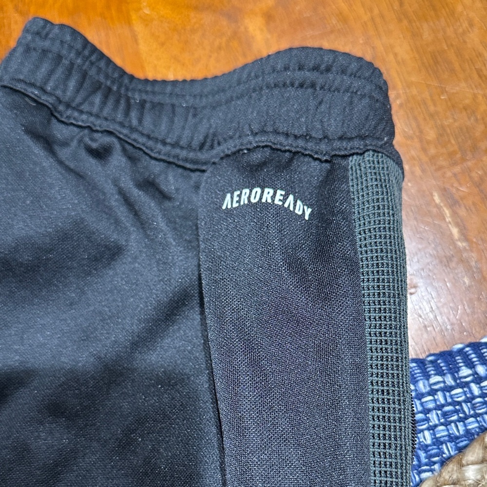 Adidas Mens Black Joggers with Gray Stripes, zipper pockets, tapered - Picture 3 of 4